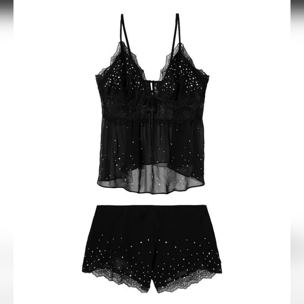 New with Tags Victoria Secret Diamante Rhinestones Pj Set Cami Shorts Pajama VS